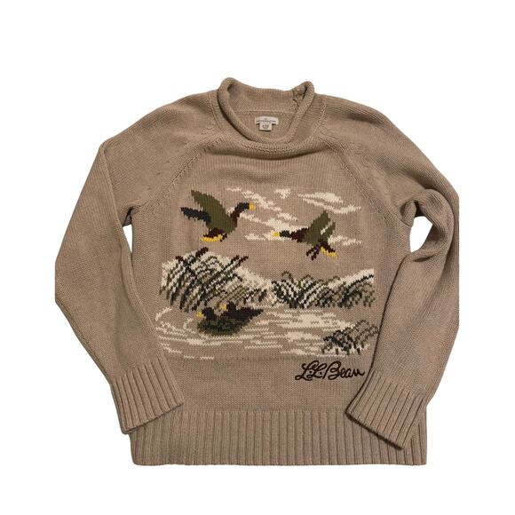 L.L. Bean Sweaters - LL Bean Signature Khaki Roll Neck Sweater with Ducks